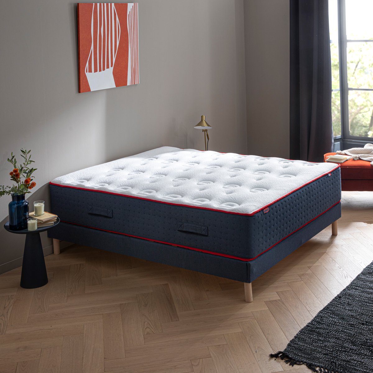 Ensemble Lit - Matelas LE VERITABLE mi-ferme + sommier - Bleu
