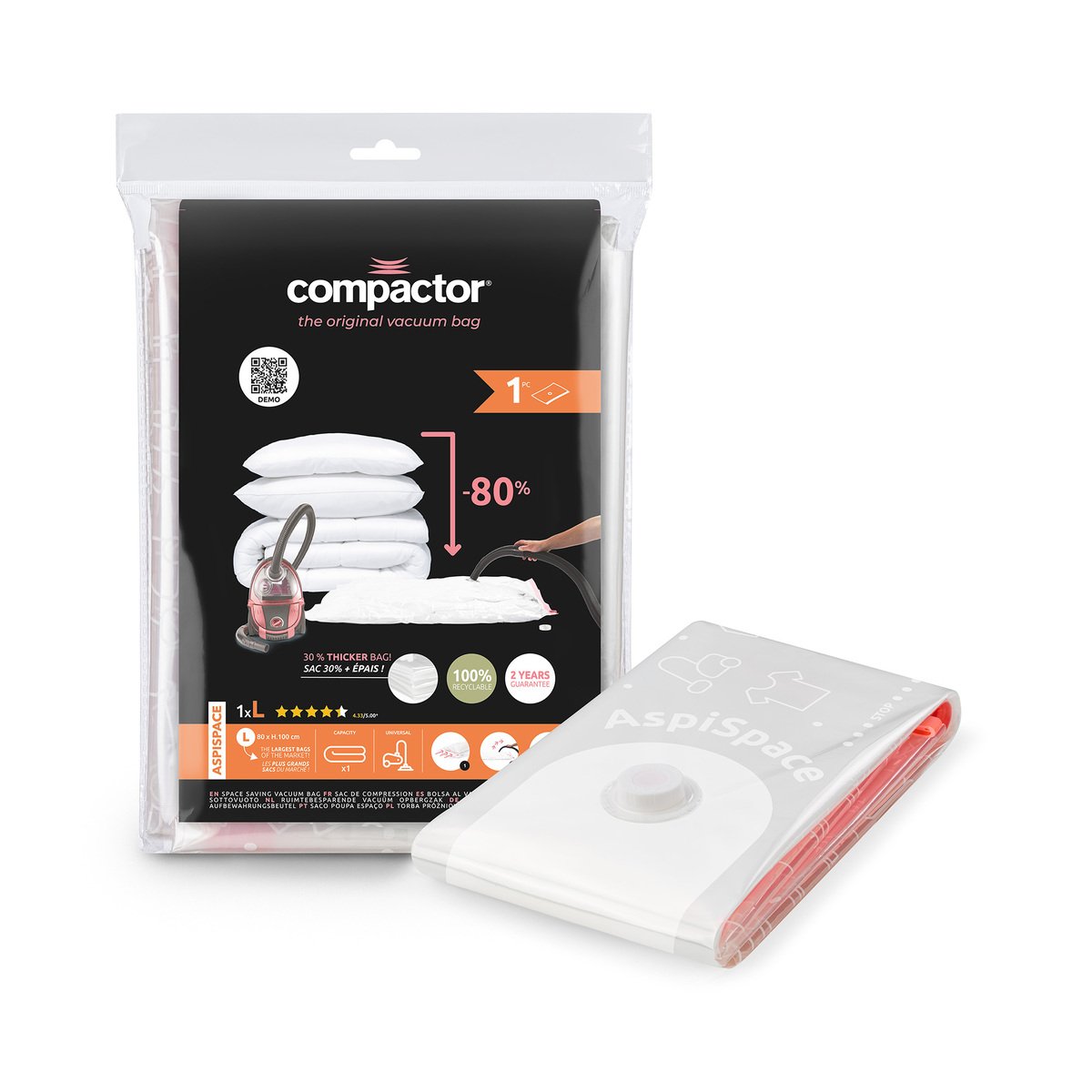 Sac de rangement sous-vide taille L – 80 x 100 cm – capacité couette 2 personnes