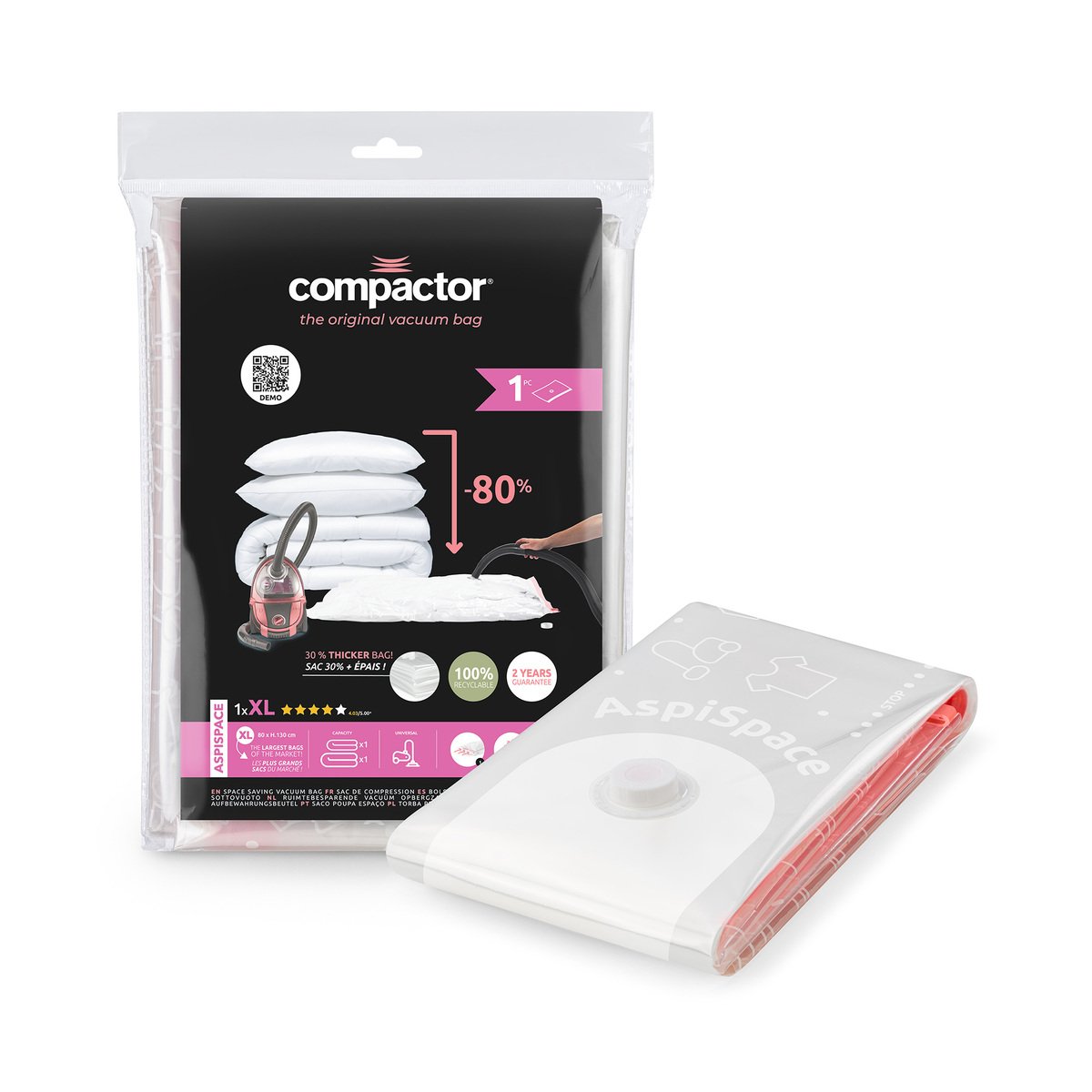 Sac de rangement sous-vide taille XL – 80 x 130 cm – capacité couette 2 personnes + couette 1 personne