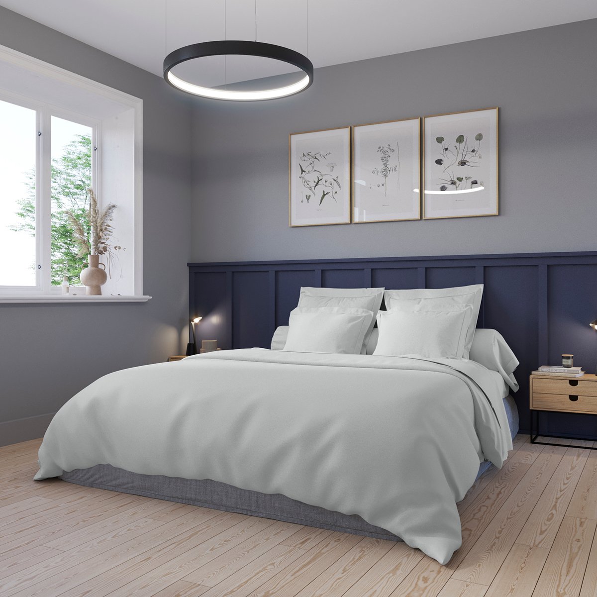 Housse de couette Partition Satin de coton Coloris Acier