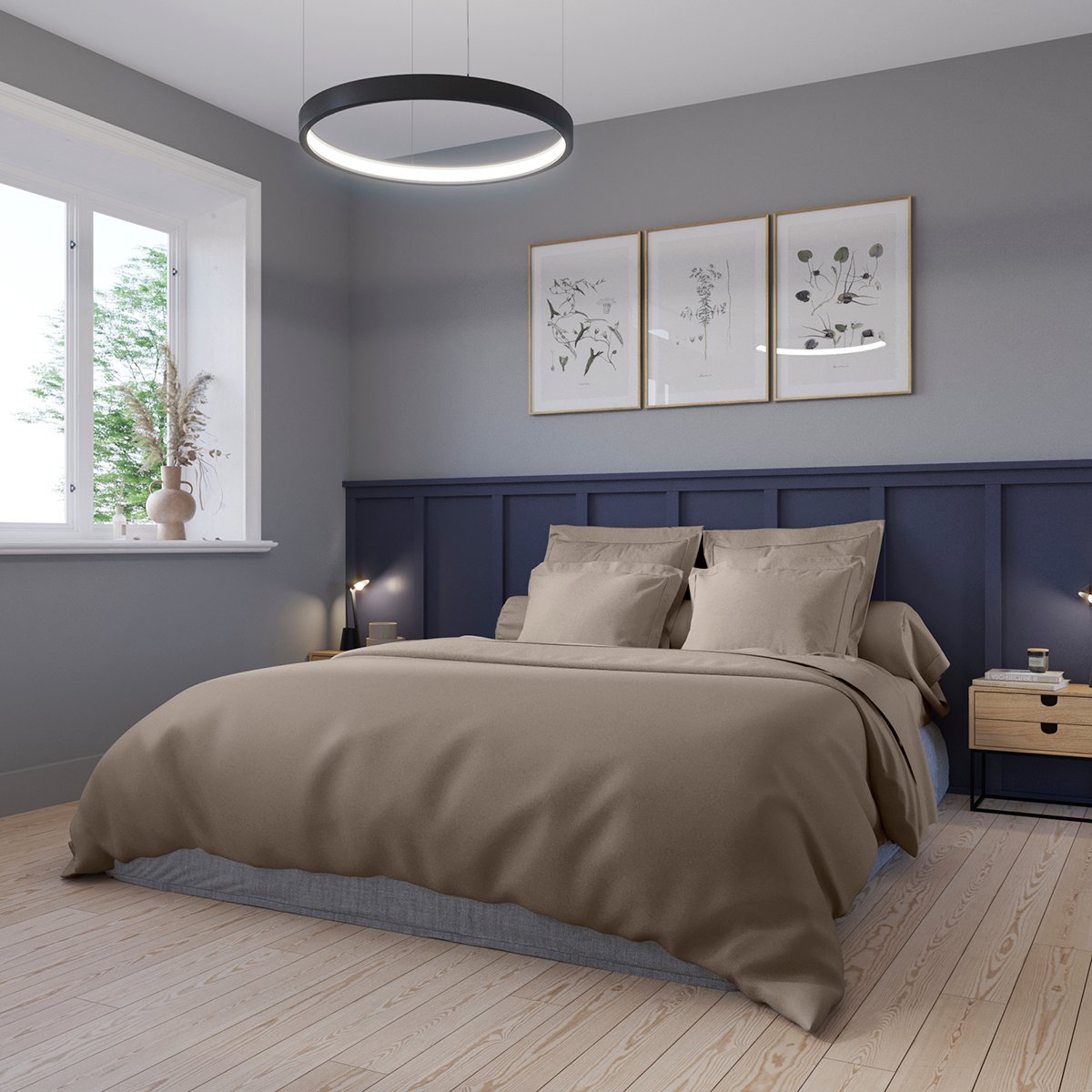 Housse de couette Partition Satin de coton Coloris Taupe