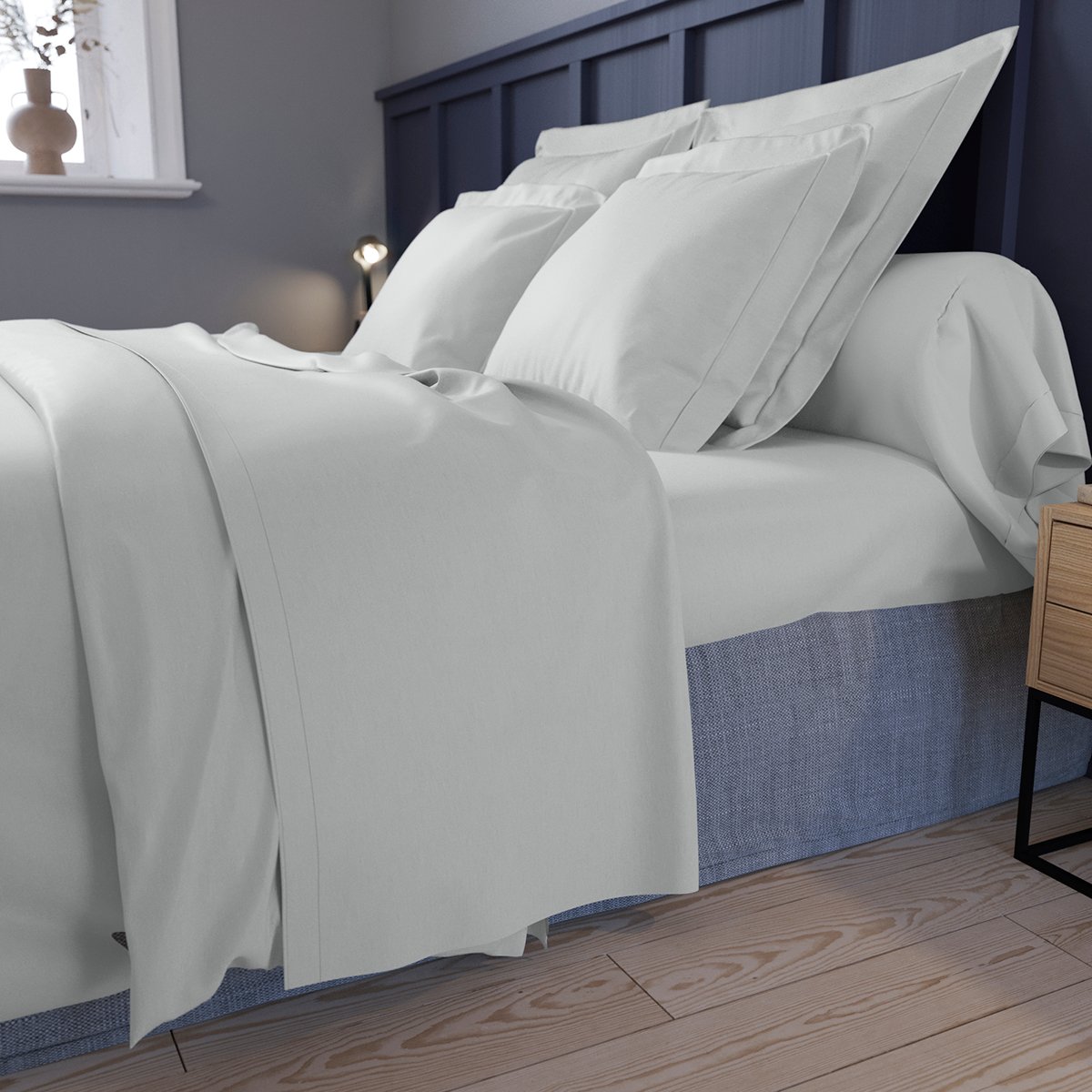Taie d'oreiller Partition Satin de coton Coloris Acier