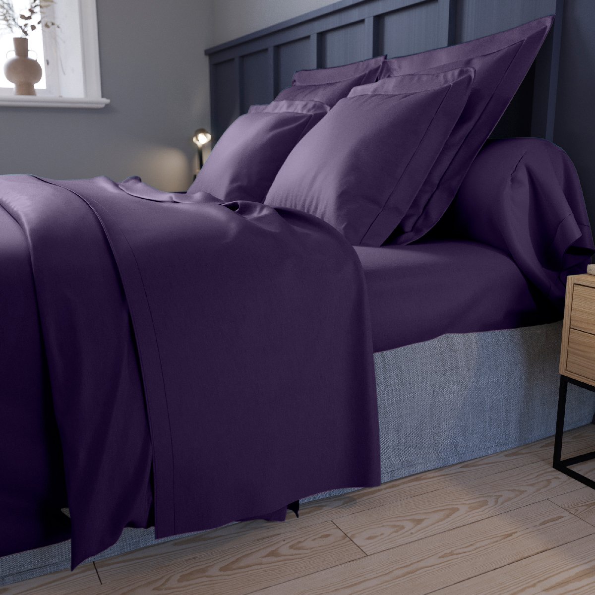 Drap plat Harmonie Satin de coloris coloris Aubergine