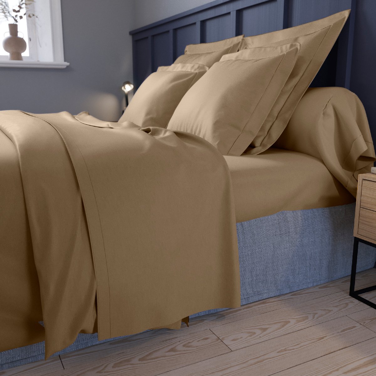 Drap plat Harmonie Satin de coton coloris Caramel