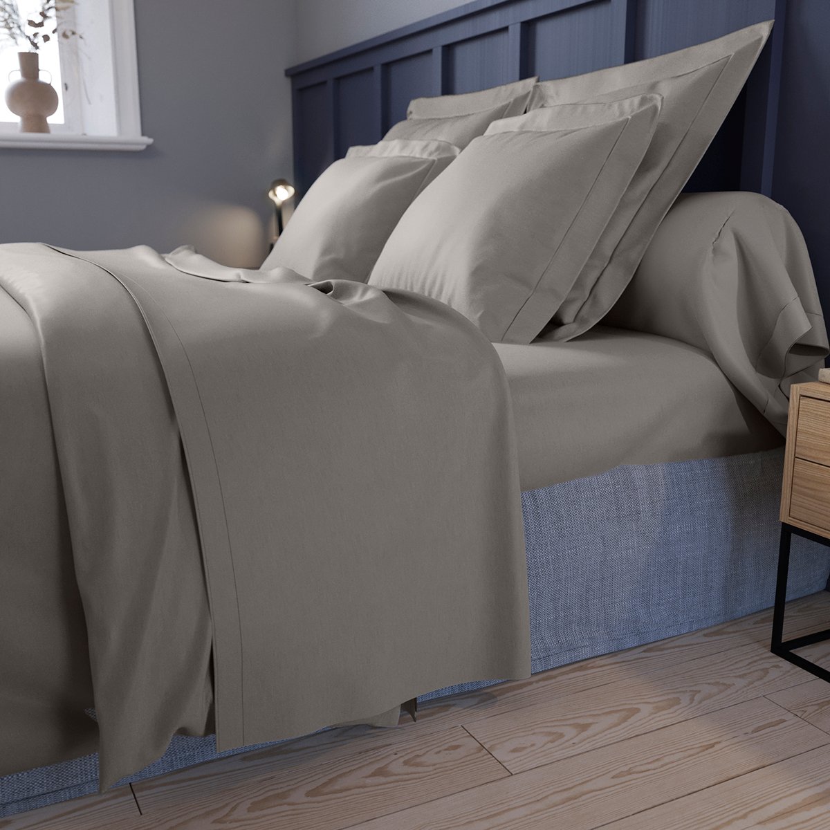 Taie de traversin Partition Satin de coton Coloris Gris