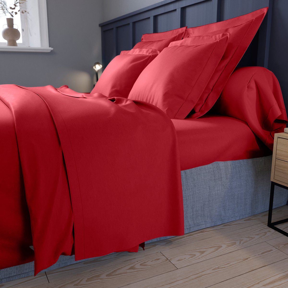 Taie d'oreiller Partition Satin de coton Coloris Rouge