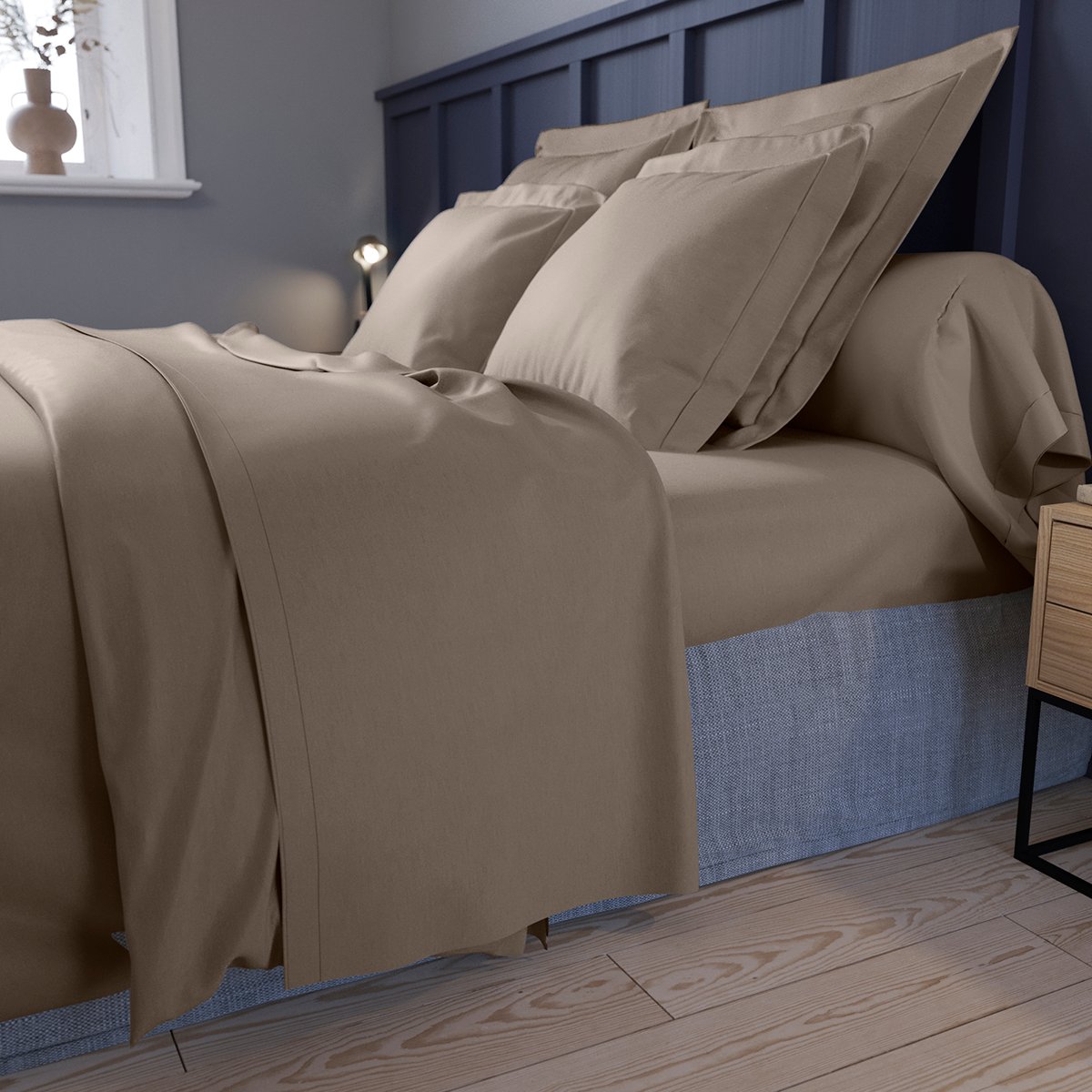 Taie d'oreiller Partition Satin de coton Coloris Taupe