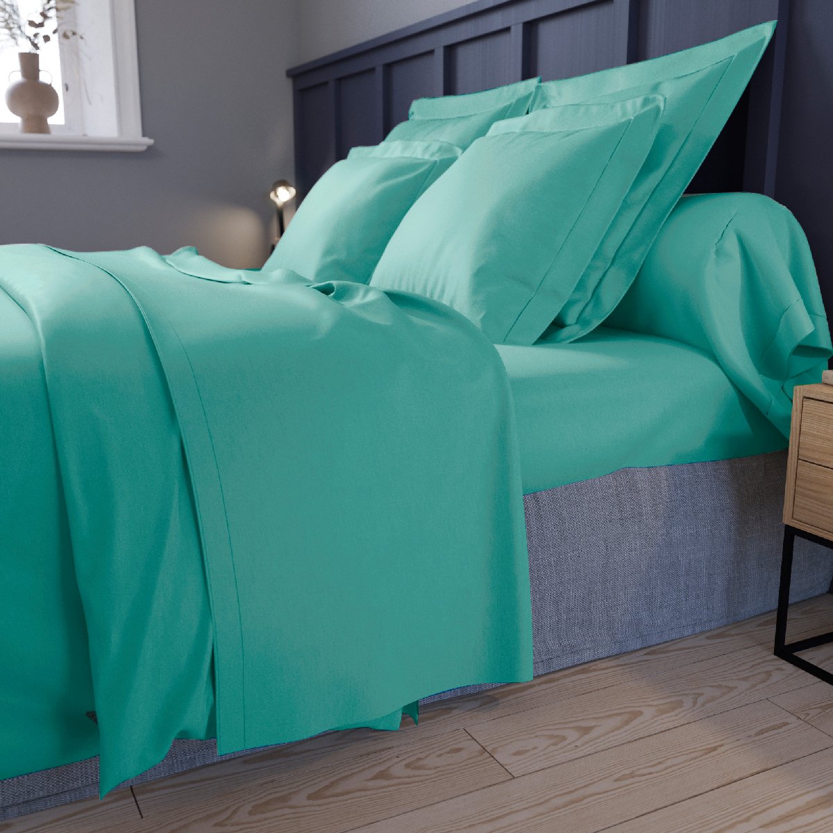 Drap plat Harmonie Satin de coton coloris Turquoise