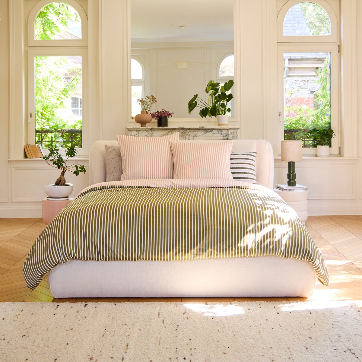 Pack housse de couette + taie(s) d'oreiller Baudouin vert/rose