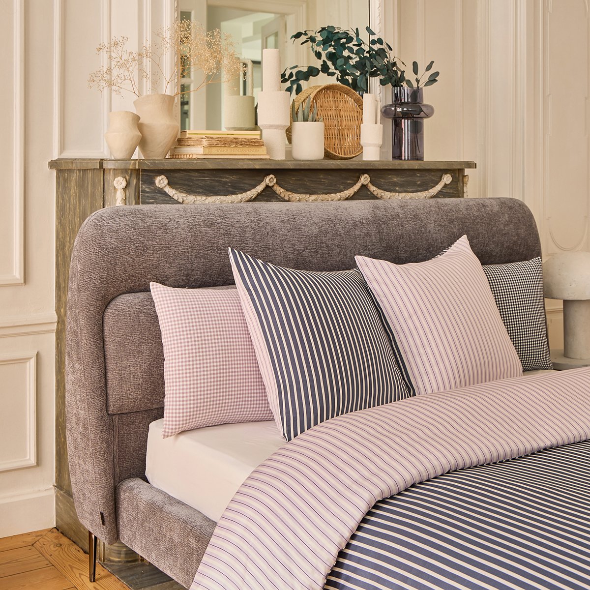 Pack housse de couette + taie(s) d'oreiller Baudouin Bleu nuit/Lilas