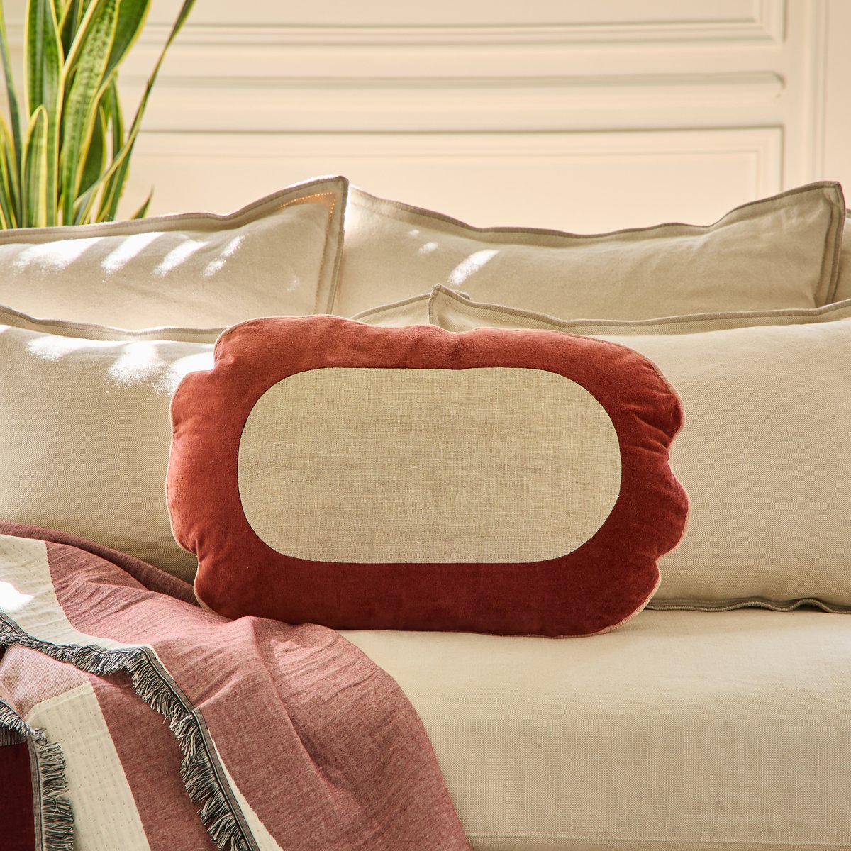 Coussin Bérénice - Beige/Bordeaux