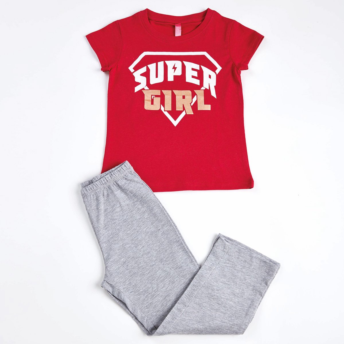 Pyjama fille SUPER HÉROS rouge/gris chiné