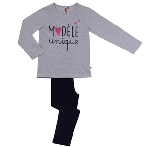 Pyjama fille PREMIUM gris chiné/marine