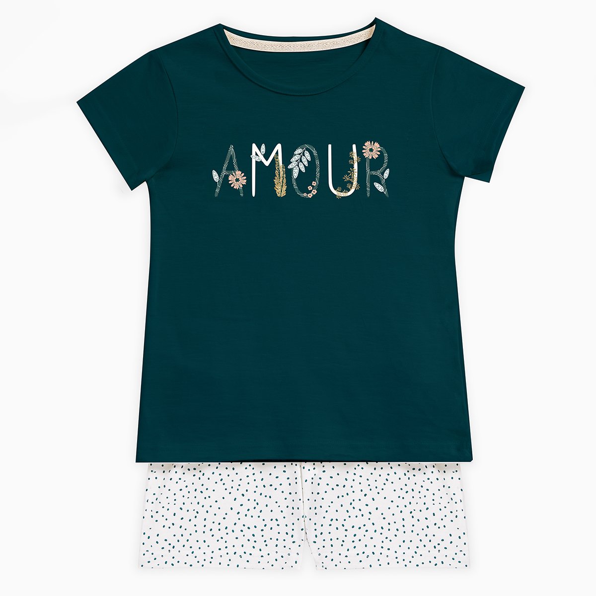 Pyjashort fille CULTIVE vert/blanc