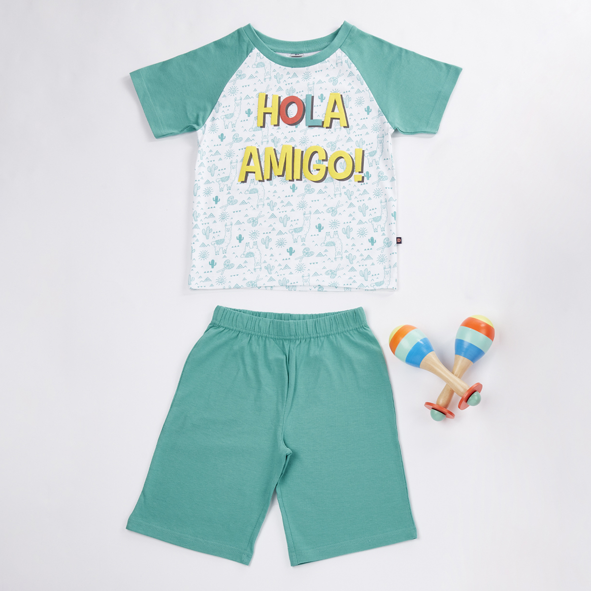 Pyjashort garçon HOLA AMIGO blanc imprimé/vert  