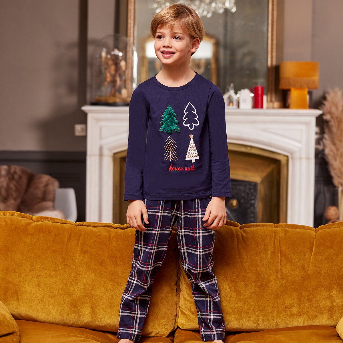 Pyjama garçon MATIN DE NOËL marine/carreaux 