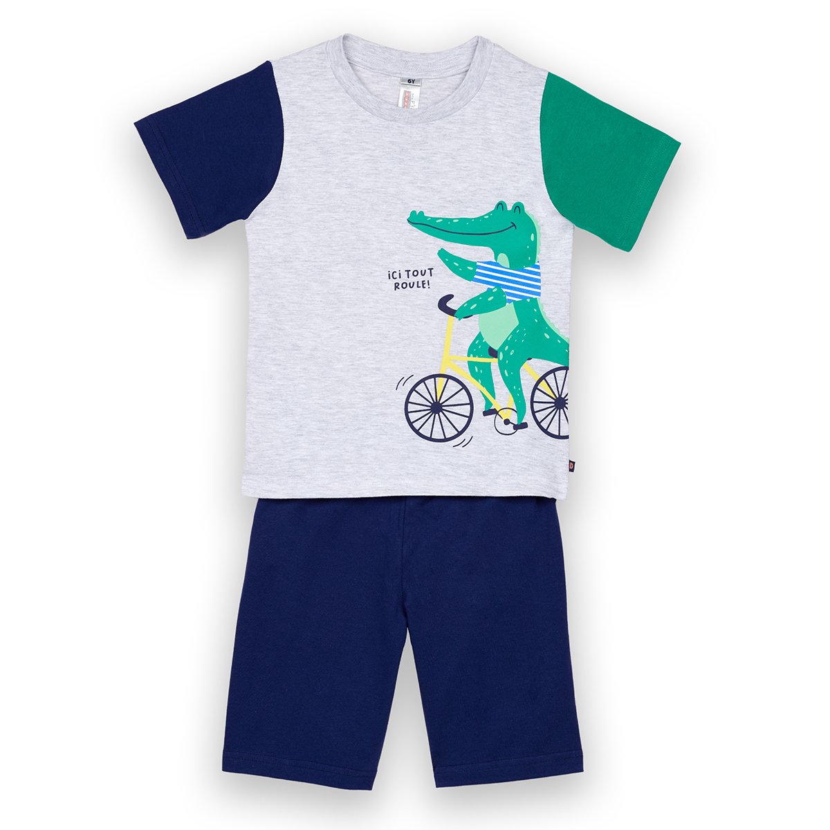 Pyjashort garçon VELO gris chiné/marine