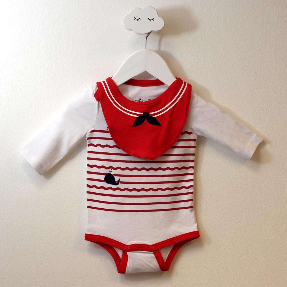 Body et bandana garçon VAGUES rouge