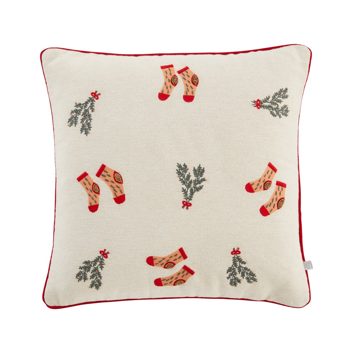 Coussin Brooke - Ecru/Rouge
