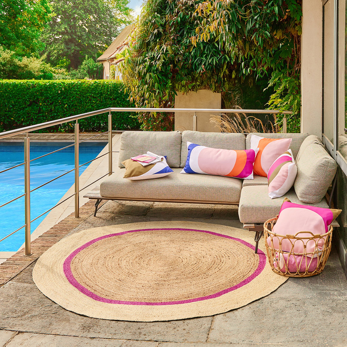 Tapis extérieur Clarisse - Naturel/fushia