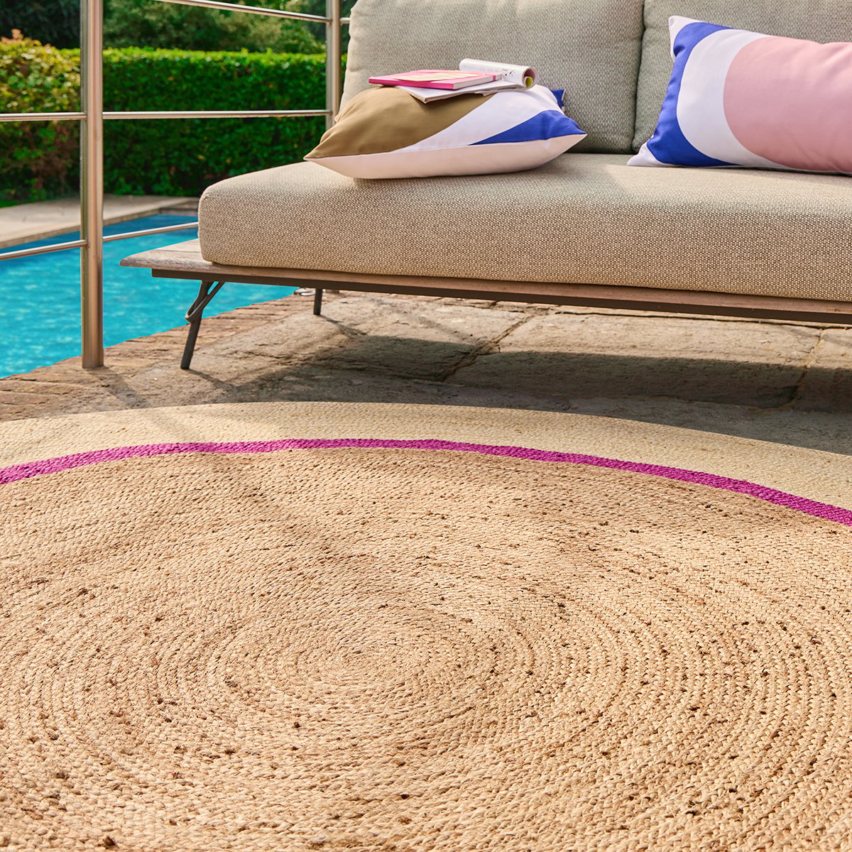 Tapis extérieur Clarisse - Naturel/fushia