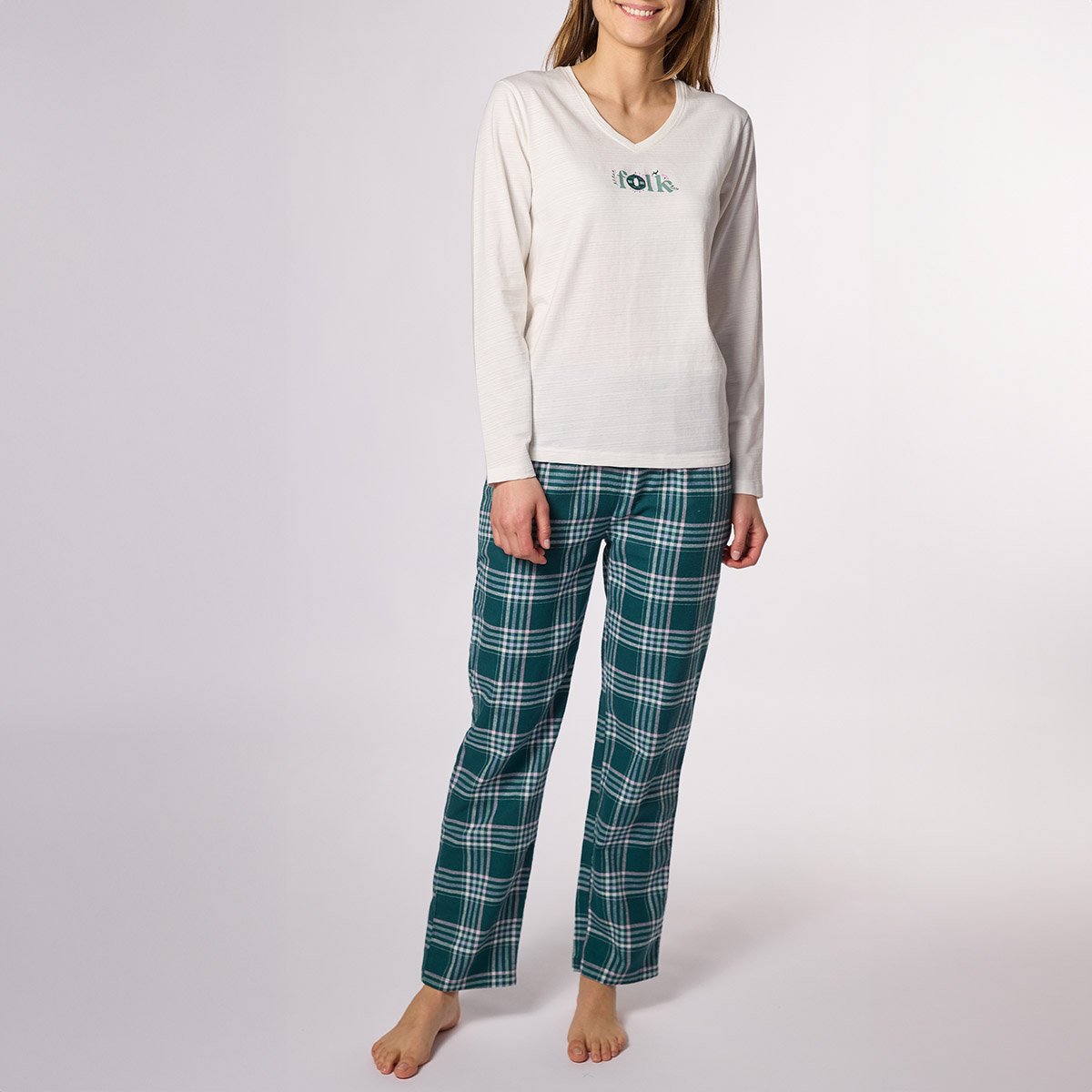 Pyjama femme ABER blanc/vert carreaux 