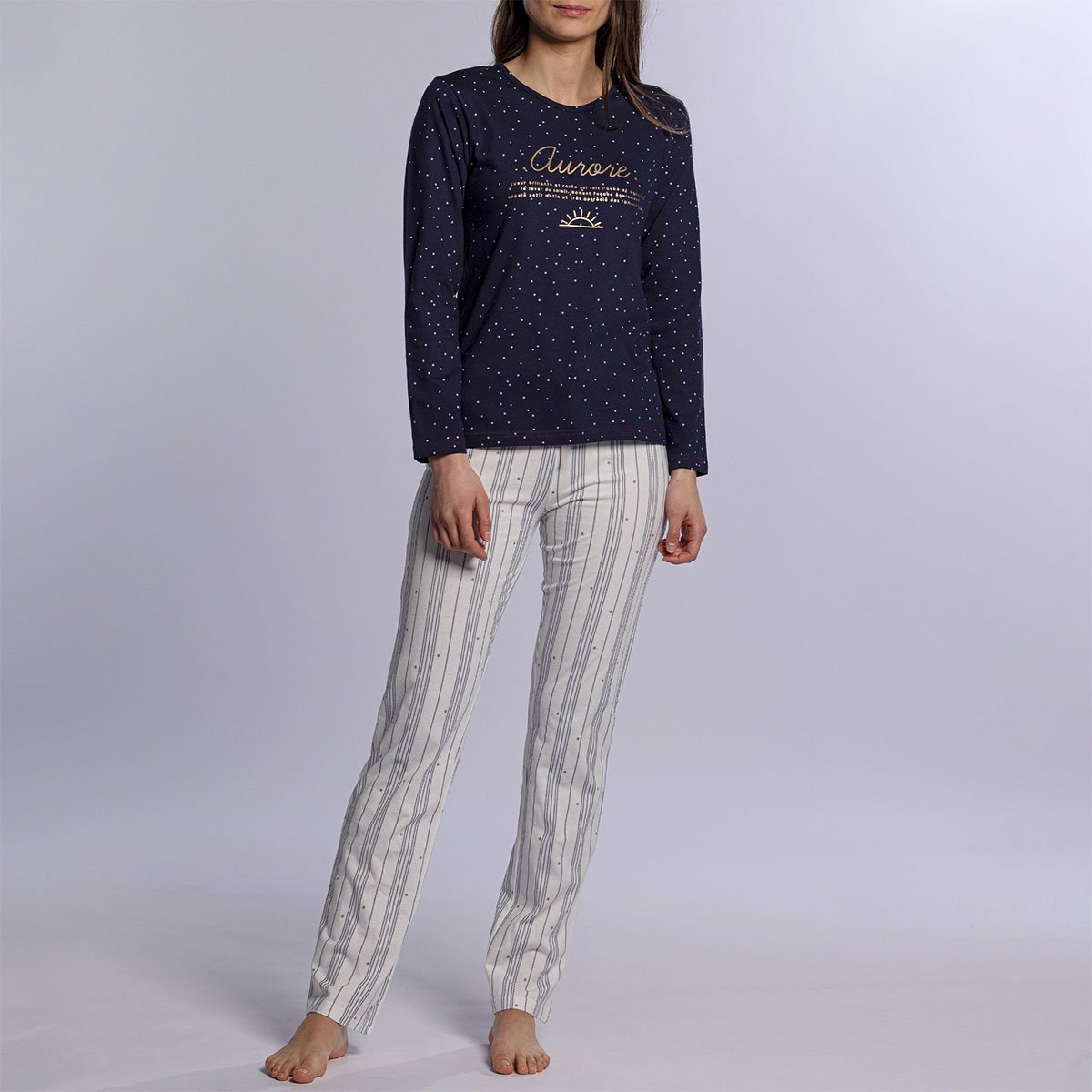 Pyjama femme AURORE marine/imprimé 