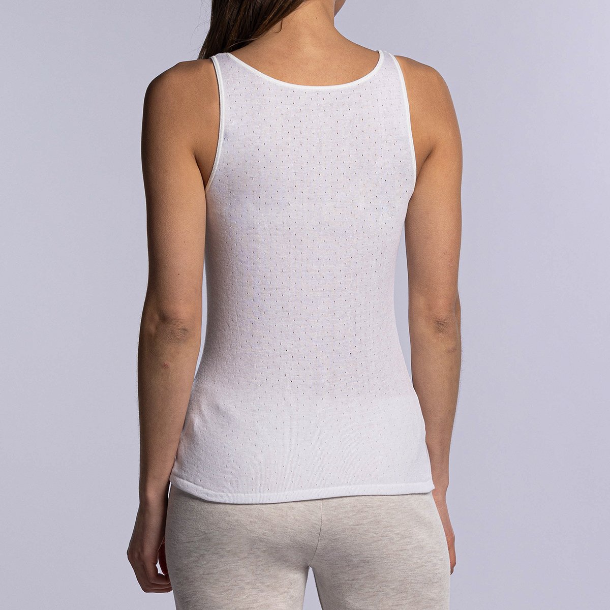 Débardeur thermique femme blanc pointelle
