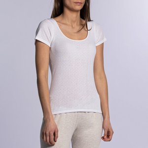 T-shirt manches courtes thermique femme blanc pointelle