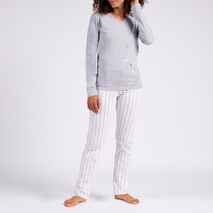 Pyjama femme QUIETUDE gris chiné/blanc