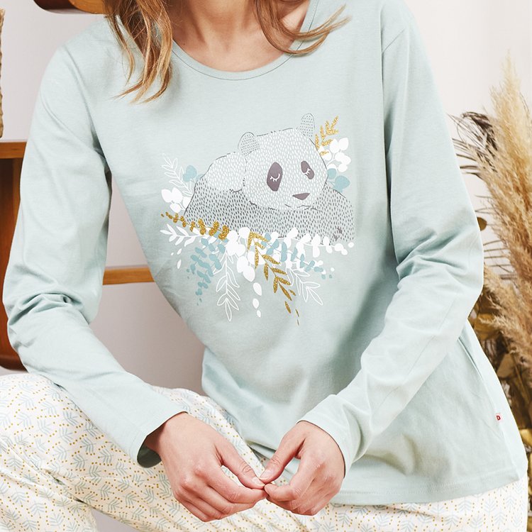 Pyjama femme SÉRÉNITÉ aqua/écru imprimé