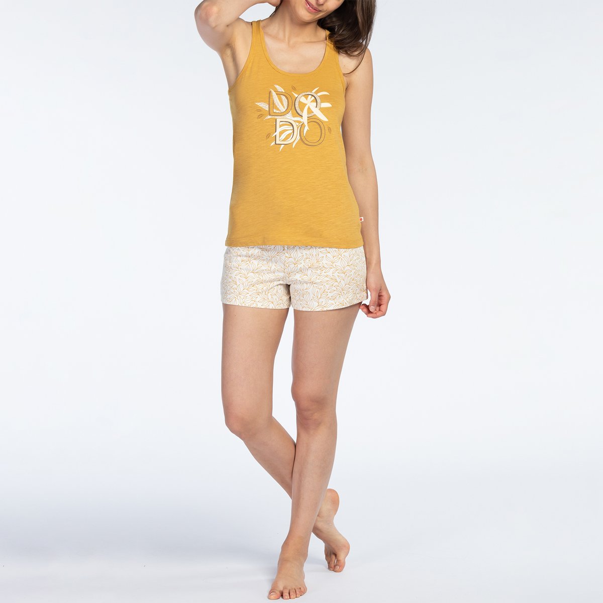 Pyjashort femme YLANG jaune/imprimé