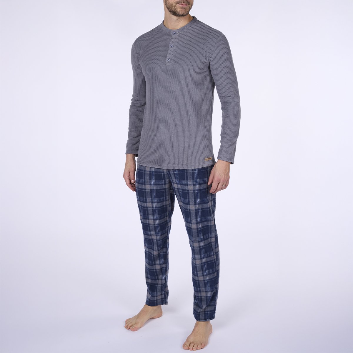Pyjama micropolaire Homme ESSENTIAL gris / carreaux