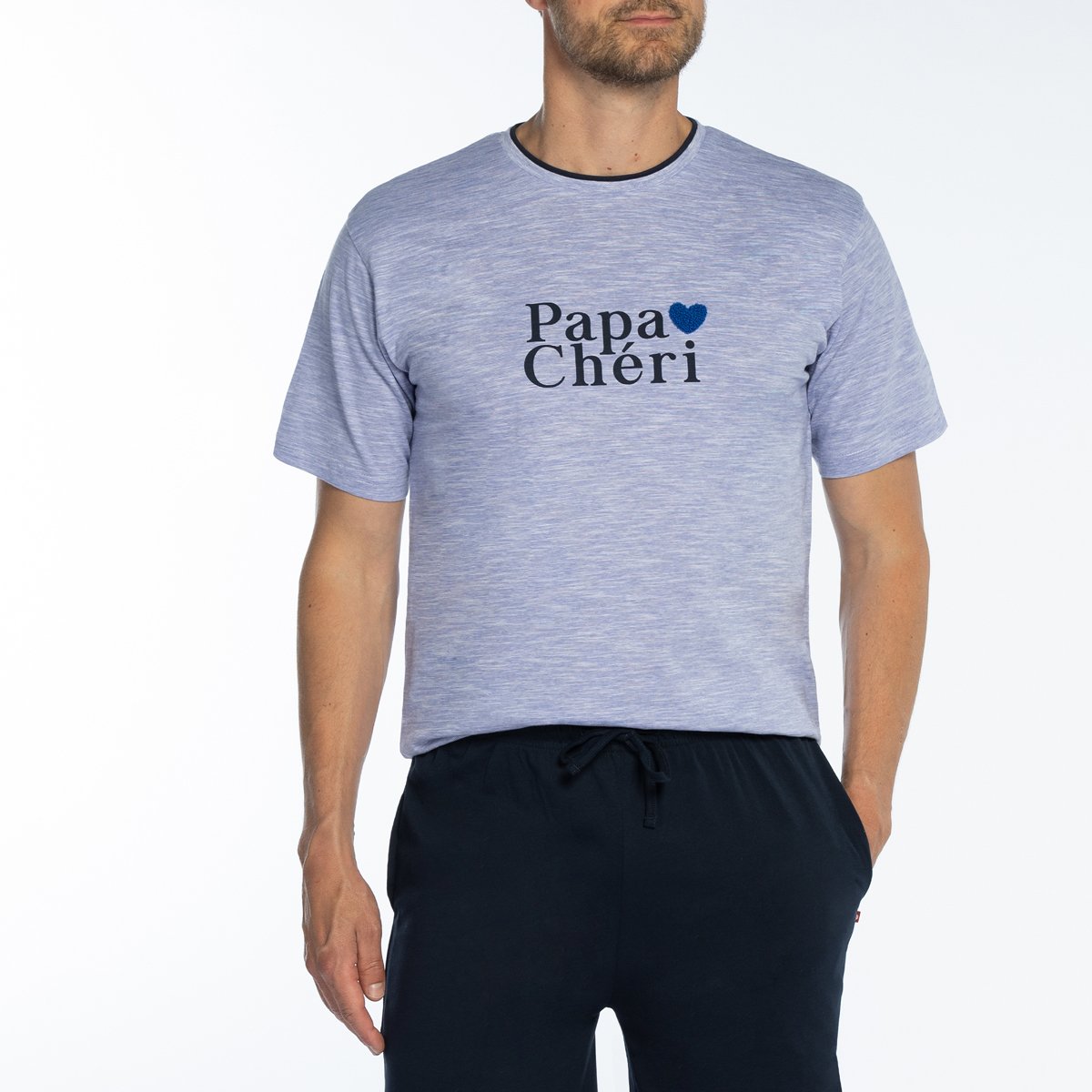 Pyjashort homme PAPA CHERI bleu clair/imprimé