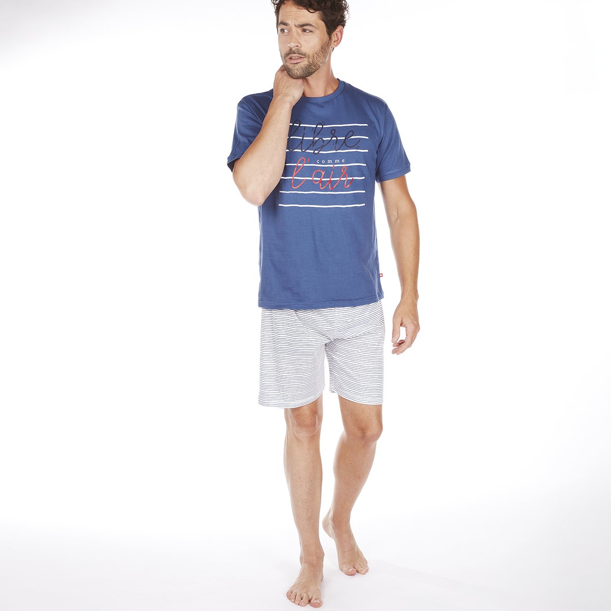 Pyjashort homme LIBRE bleu/écru