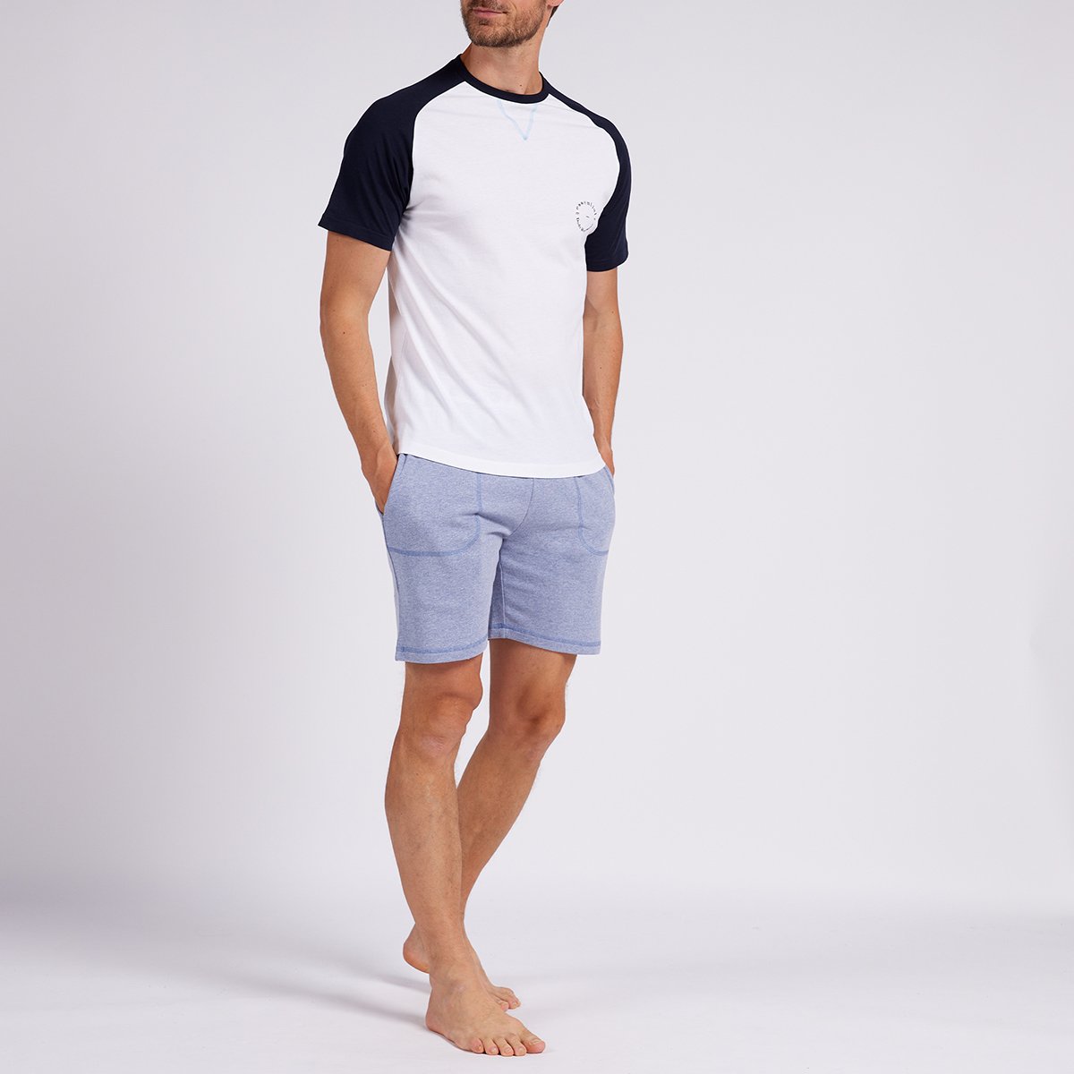 Pyjashort homme HOMEWEAR blanc/bleu chiné