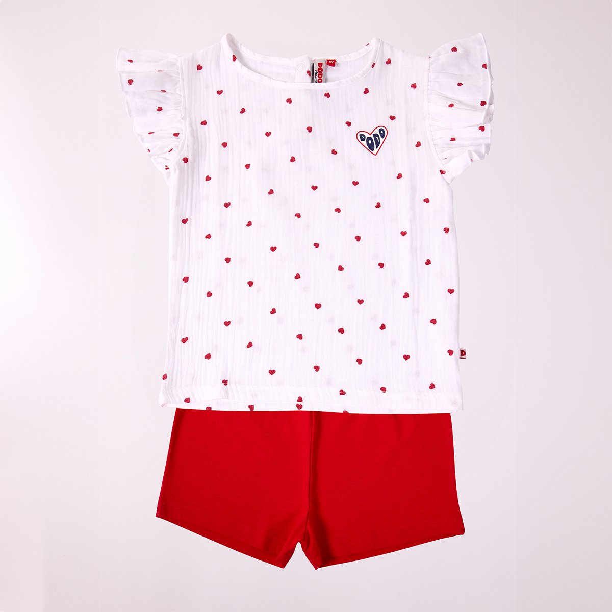 Pyjama short fille COEUR rouge/blanc