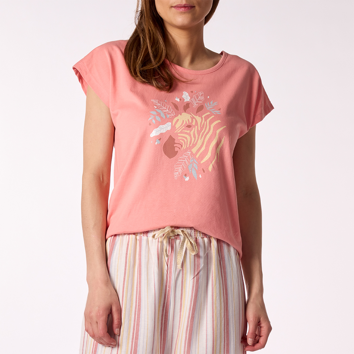 Pyjama court Femme SAVANE Corail rayé