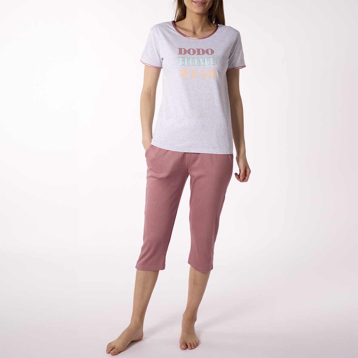 Pyjama court Femme SIMPLICITE Gris/Rose