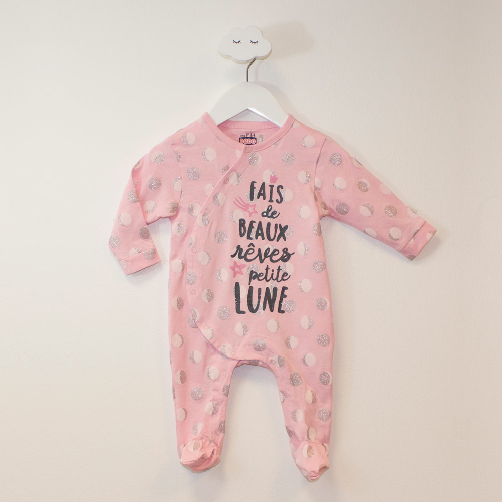Grenouillère fille LUNE rose à pois
