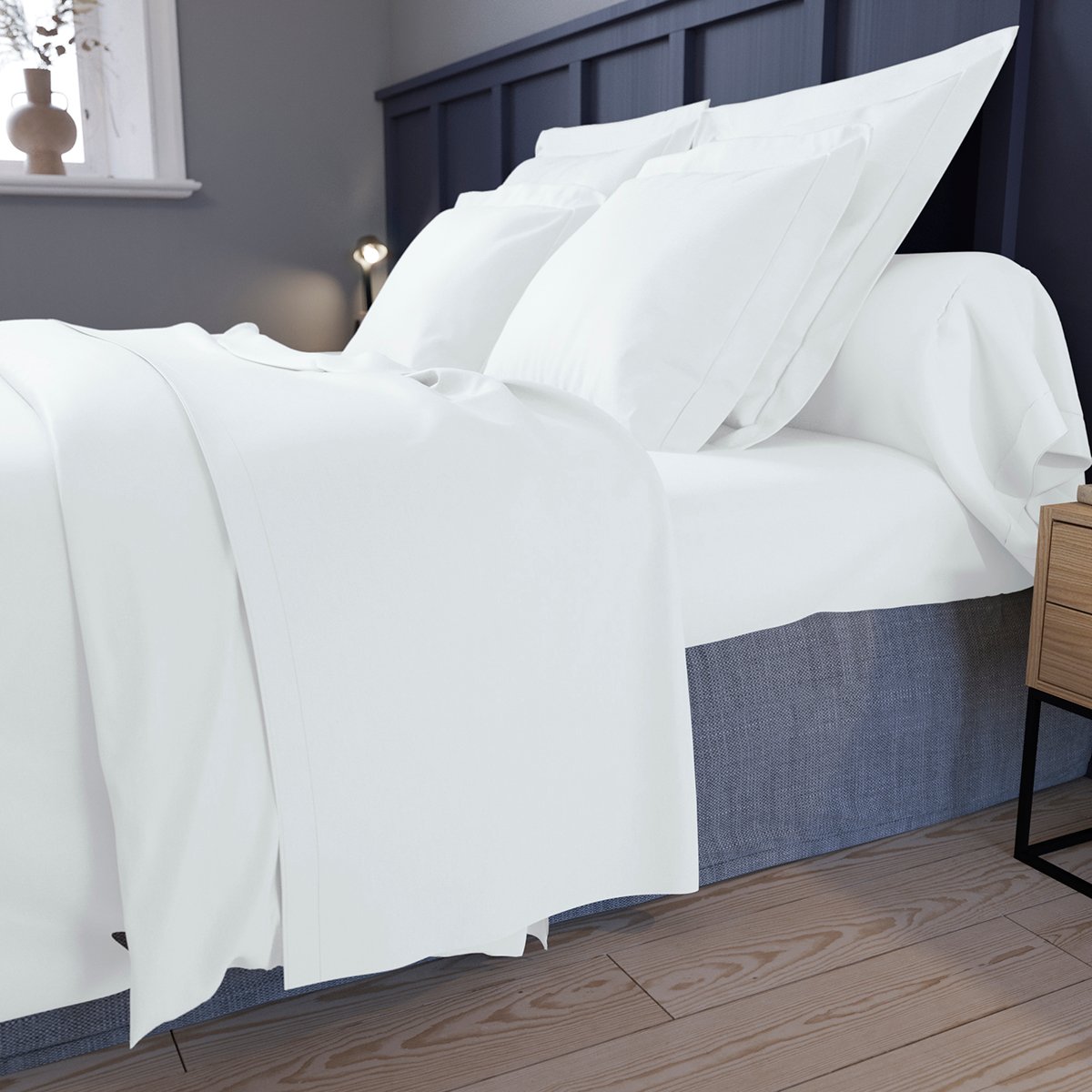 Drap Plat Satin De Coton 270x300 Cm Blanc - 200 TC, Certifié Oeko-Tex, Doux Et Respirant