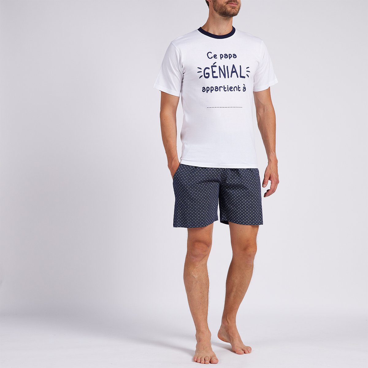 Pyjashort Homme GENIAL Blanc/Marine 