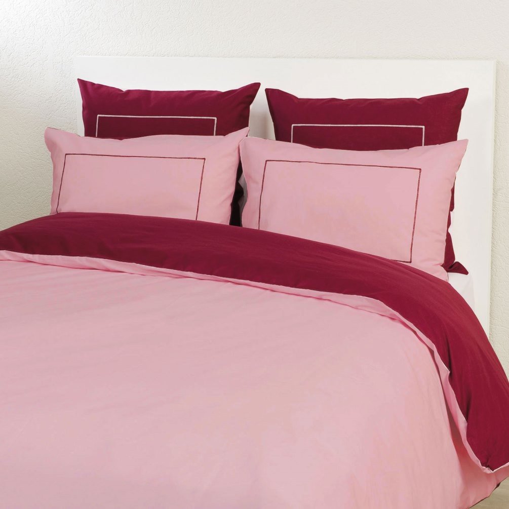 Housse de couette bicolore coloris prune/vieux rose