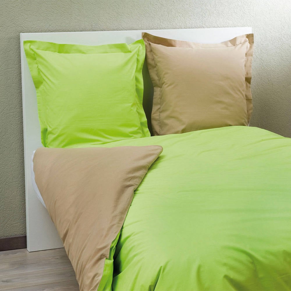 Housse de couette bicolore coloris anis/dune