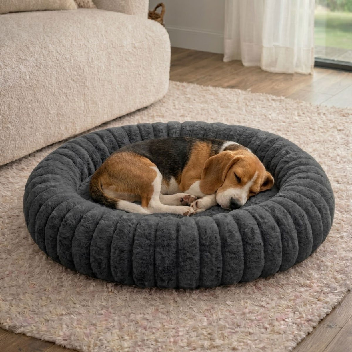Panier chien et chat moelleux rond – coloris anthracite