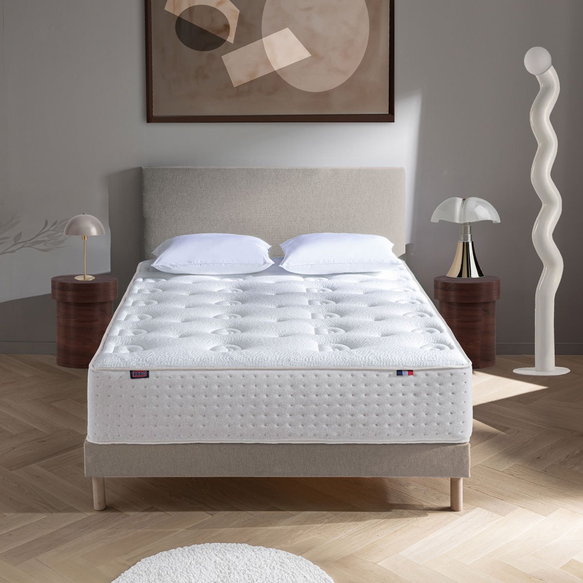 Ensemble Lit - Matelas LE VERITABLE ferme + sommier - Blanc/Beige