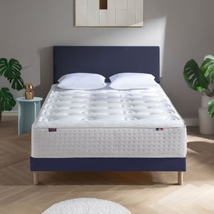 Ensemble Lit - Matelas LE VERITABLE mi-ferme + sommier - Blanc/Bleu