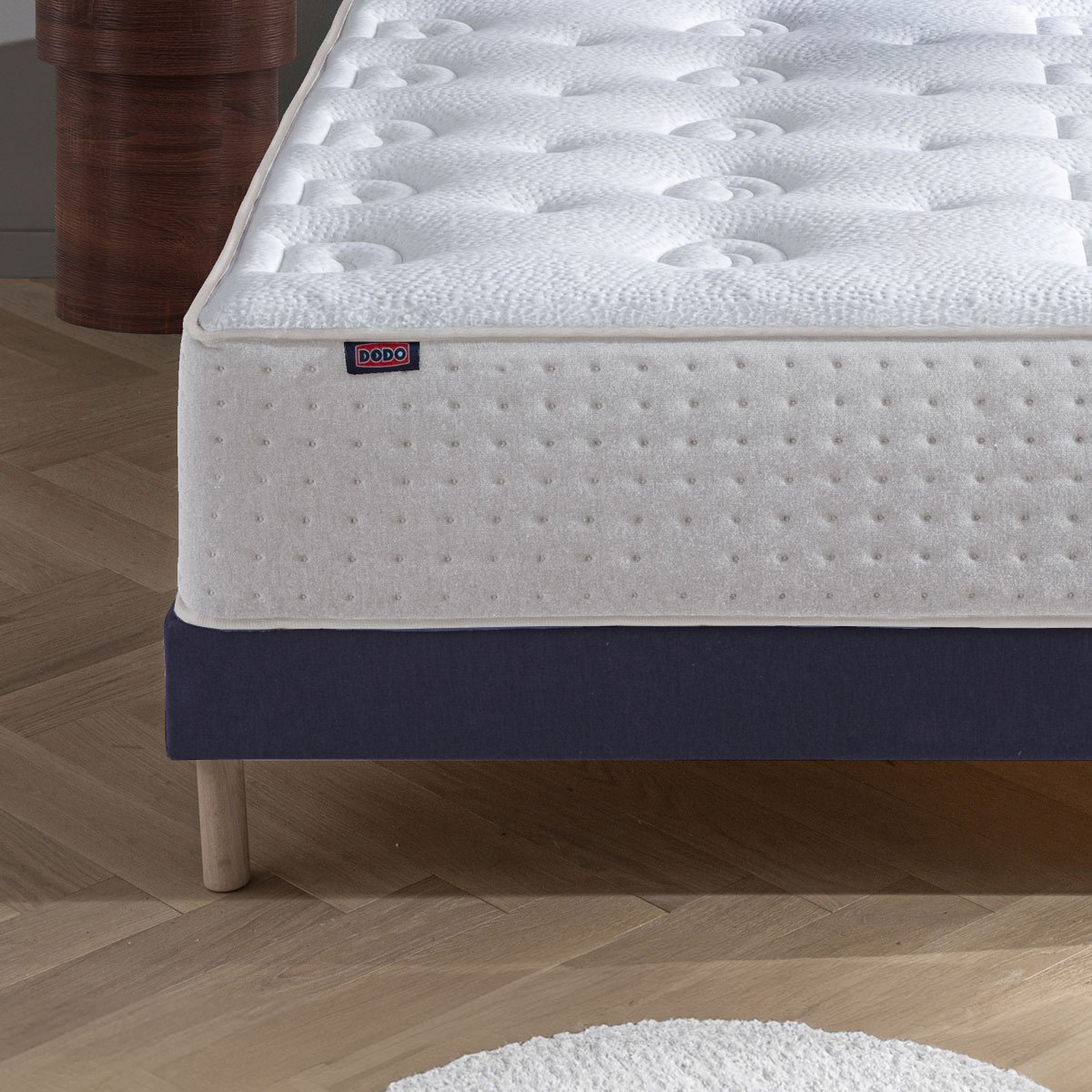 Ensemble Lit - Matelas LE VERITABLE ferme + sommier + Tête de lit - Blanc/Bleu