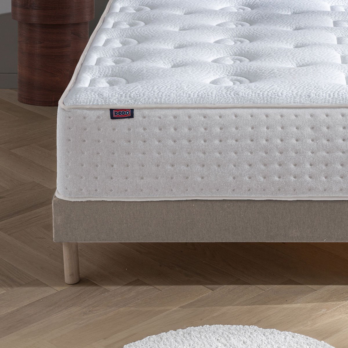Ensemble Lit - Matelas LE VERITABLE ferme + sommier + Tête de lit - Blanc/Beige