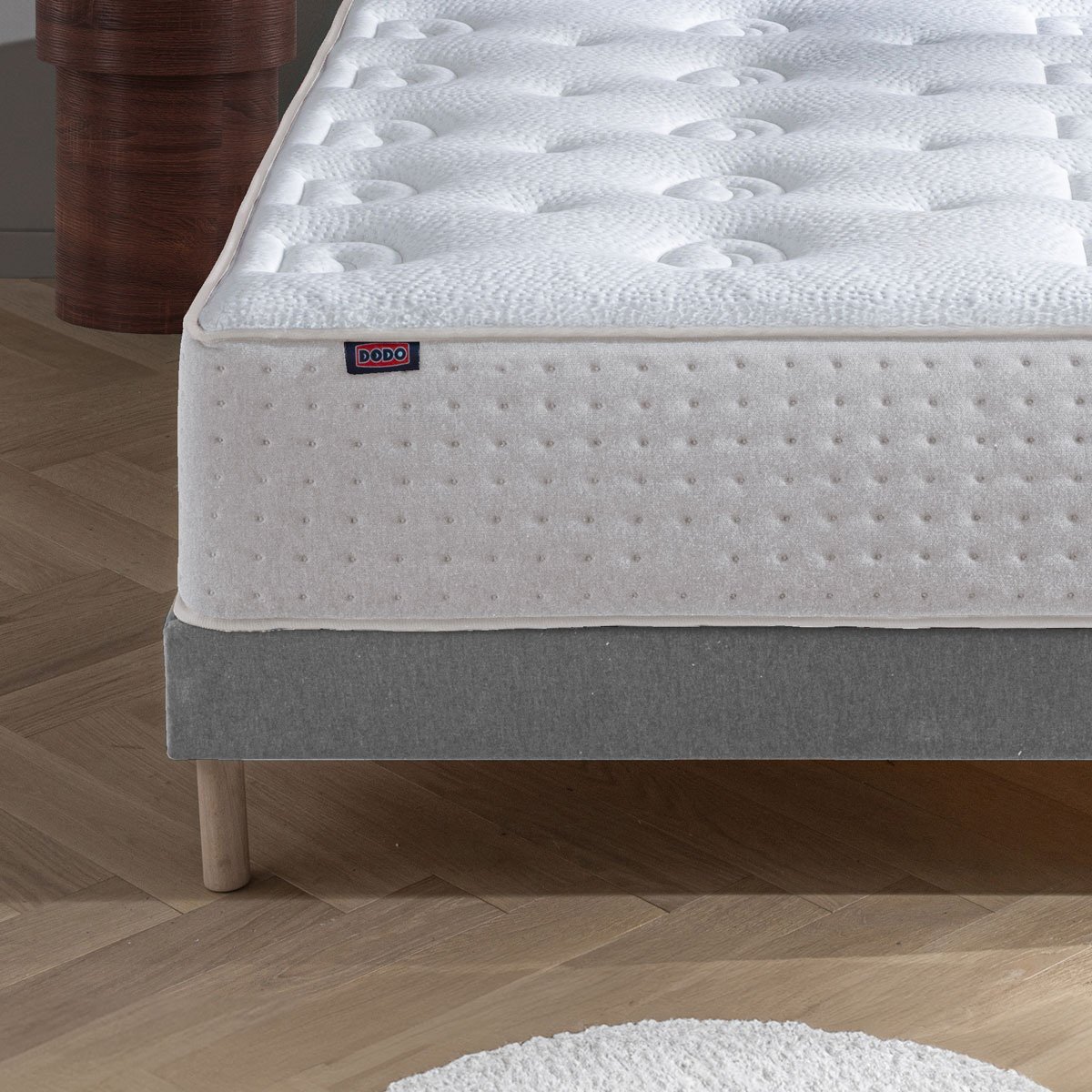 Ensemble Lit - Matelas LE VERITABLE ferme + sommier + Tête de lit - Blanc/Gris